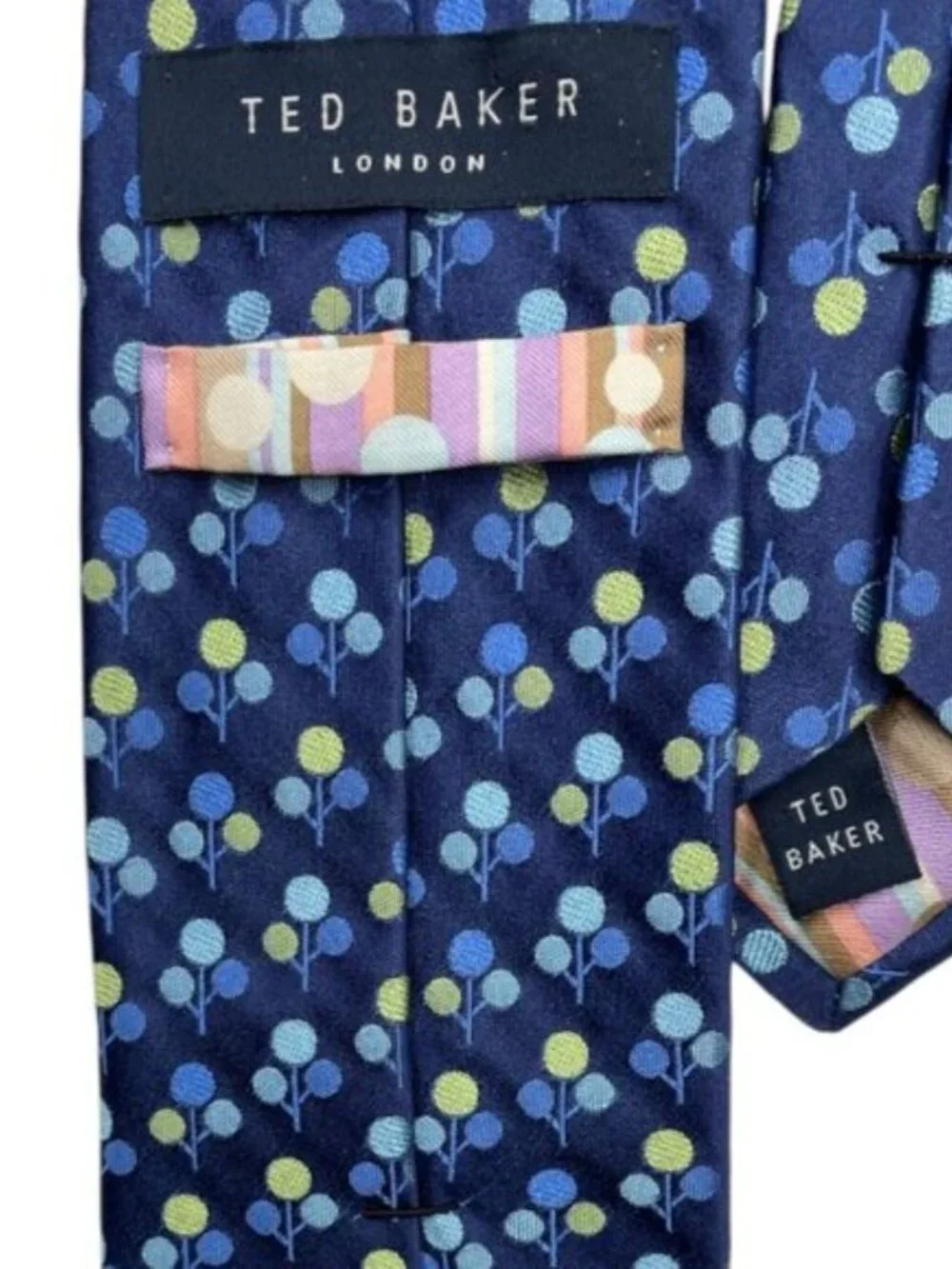 Ted Baker London Textured Blue Floral Berry Pattern Silk Tie Geometric